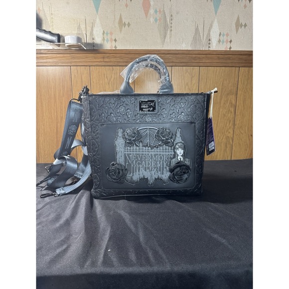 Loungefly Handbags - Loungefly Wednesday Adams Nevermore Academy Convertible Tote Bag‎ NWT
